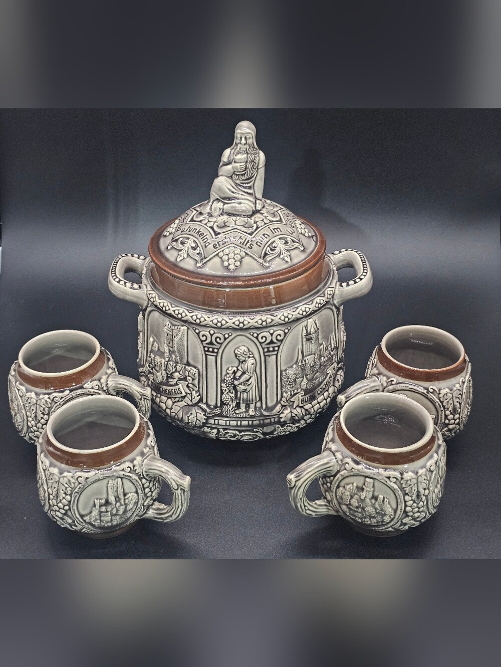 Vintage Marzi & Remy 1960s German Ceramic Beer Stein Set with Tankard and Mugs